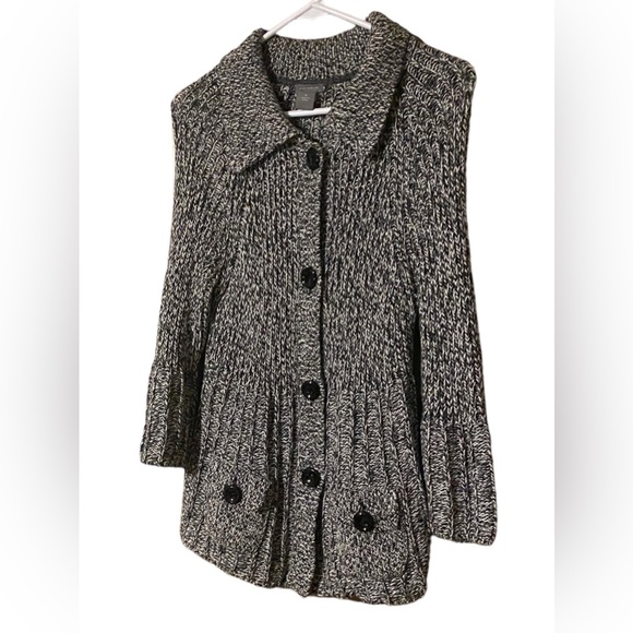 Ann Taylor Women’s Medium Open Cardigan Sweater Chunky Knit Black White Gray - Picture 8 of 13